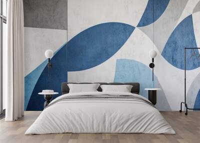 Close-Up of Abstract Geometric Patterned Wall: Blue and Grey Design with Graphic Detail and Modern Influences Wall mural