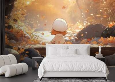 Cute little girl in autumn Wall mural