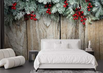 Christmas fir tree on wooden background Wall mural