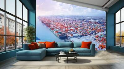 container ship leaving the port Wall mural