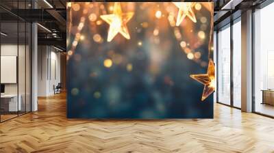 Gold star light hanging on dark background Wall mural