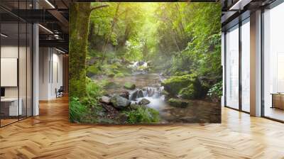 Waterfall in forest Wall mural