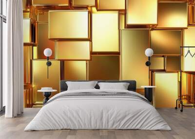 Golden Rectangular Abstract Background,This image features a luxurious golden rectangular abstract background that exudes elegance and sophistication. The surface is adorned with smooth gradients  Wall mural