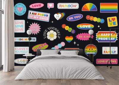 LGBT rainbow trendy stickers collection.	Pride month, happy pride day, love is love.
 Wall mural