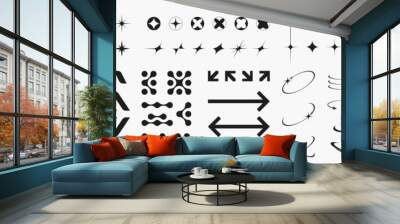 Set of retro futuristic elements. Y2k abstract geometric shapes and objects.  Wall mural