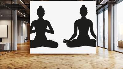 Yoga silhouette. Meditating woman in lotus position. Vector illustration. Wall mural