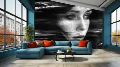 Reality and Dream Intertwine: Enigmatic Black and White Portrai,woman Wall mural