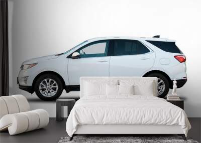 Modern white crossover car on a white background with shadow. Wall mural