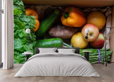 Fresh fruit and vegetables in a box Wall mural