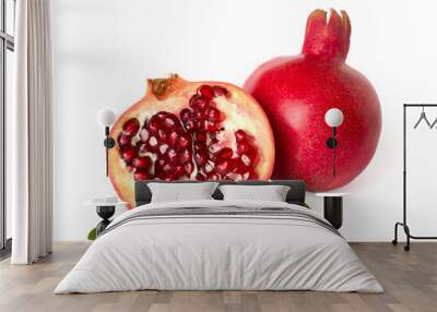 Pomegranates with leaves isolated on white Wall mural