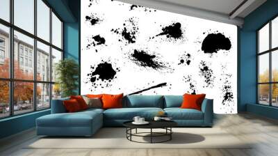 Set of black blots and ink splashes isolated on white background Wall mural