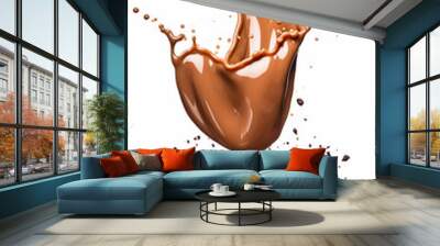 Almonds emerge amidst dynamic chocolate splatters, symbolizing a fusion of nutty richness and sweetness. Wall mural