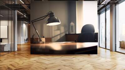 Intimate office setting highlighted by the warm glow of a classic desk lamp Wall mural