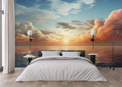 serene seascape at sunset, where sky meets water, invoking peace and reflection. Wall mural