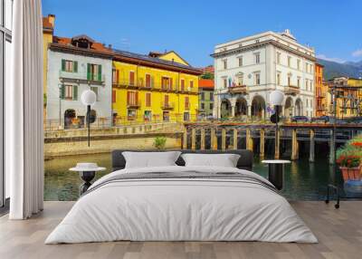 Blick auf die Stadt Omegna und den Fluss Nigoglia am Orta-See in Italien - View of the town Omegna and the river Nigoglia at the Lake Orta Wall mural