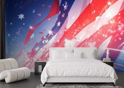 Patriotic Display: A Bold Red, White, and Blue Tricolor Background with Diagonal Stripes and Star Pattern Symbolizing National Pride,Abstract Art Wall mural