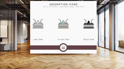 Absorption icons set vector illustration with solid icon line style. Skin moisture water concept. Editable stroke icon on isolated background for web design, user interface, and mobile application Wall mural