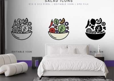 salad icons set vector illustration with solid icon line style. healthy diet food concept. editable  Wall mural