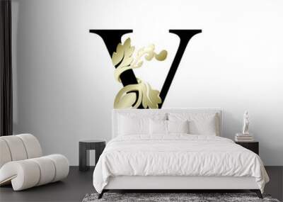 initial letter V luxury overlapping ornament gold color Wall mural