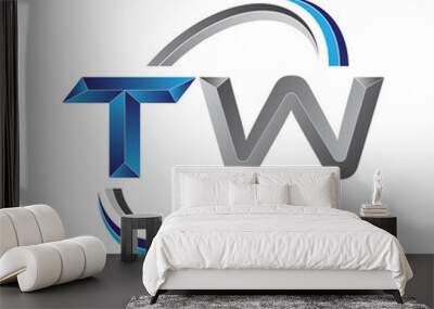 Simple initial letter logo modern swoosh TW Wall mural