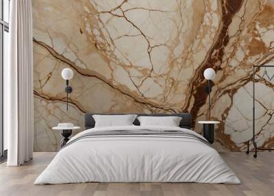 Close-up shot of beige marble with brown veins. Wall mural