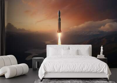 nighttime launch of rocket ship into space Wall mural