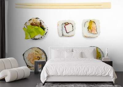 Sushi set isolated on white background Wall mural