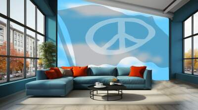 Peace sign on flag on a background with blue sky with cloud, vector  Wall mural