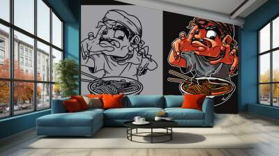 Man eat noodle illustration Wall mural