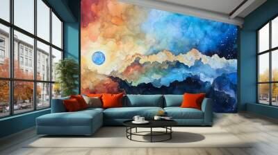 宇宙の抽象的水彩画背景 Wall mural