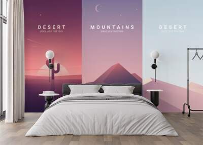 desert and mountain landscape. background illustration Wall mural