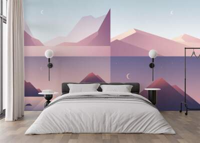 Vector banners set with polygonal landscape illustrations Wall mural