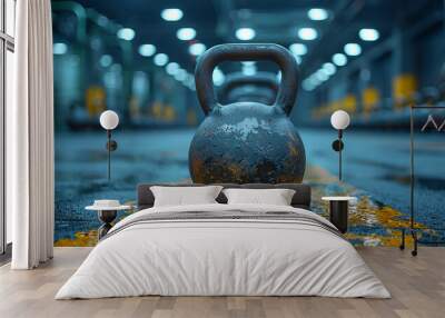 Close up of fitness iron balls on the gym floor Wall mural