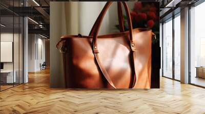 Closeup of a beautiful lady's leather bag at home Wall mural