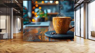 cup of coffee on the table in studio Wall mural