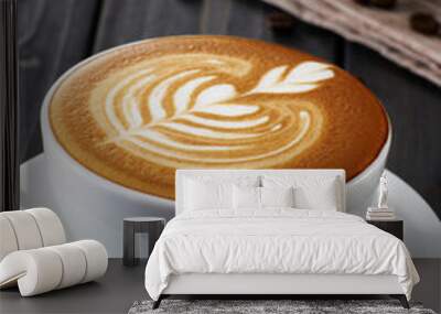 Delicious coffee drink on wooden tabletop
 Wall mural