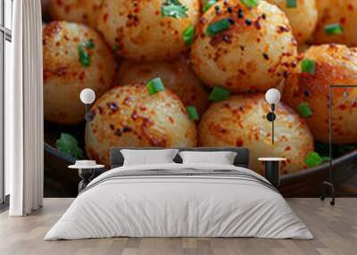 Delicious food, fried potato balls Wall mural