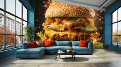 hamburger on black background Wall mural