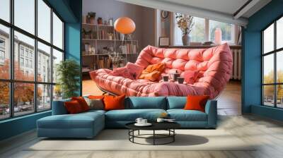 modern living room with pink sofa Wall mural