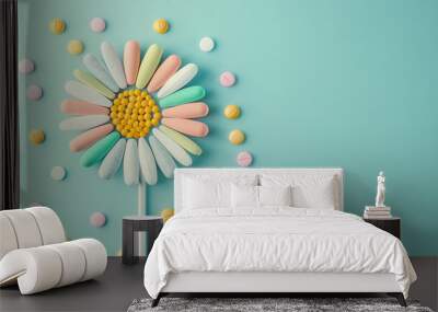 Floral Medical Pills Art, Healing Hope Symbol Wall mural