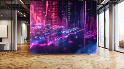 Abstract background with Financial charts and graphs technology, charts graphs background, Finance banner, pink purple colorful , background ultra wide 21:9 Wall mural