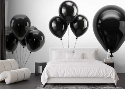 black balloons isolated on transparent background, Black balloon PNG, congratulation decoration Wall mural