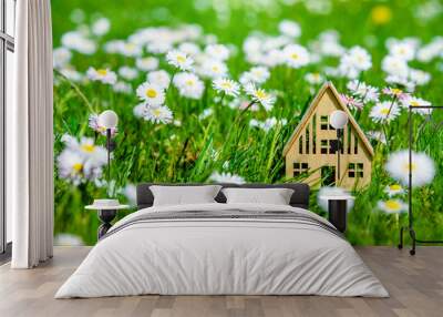 The symbol of the house stands among white daisies
 Wall mural