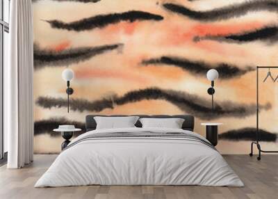 Tiger skin watercolor background. Hand drawn illustration. Abstract animals fur texture print. Wall mural