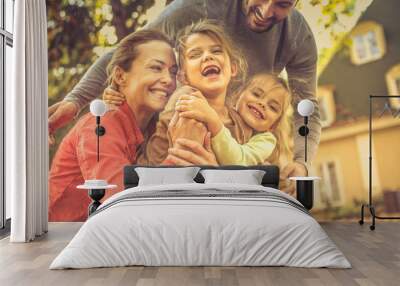 This is my way for happy life. Family together, laughing and playing. Autumn season. Wall mural