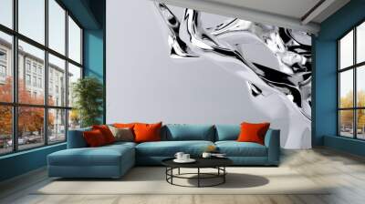 3d render of abstract art with surreal 3d organic curve wavy smooth and soft bio forms in matte aluminium metal material or chrome parts on grey background. Abstract designs and polished metal.  Wall mural