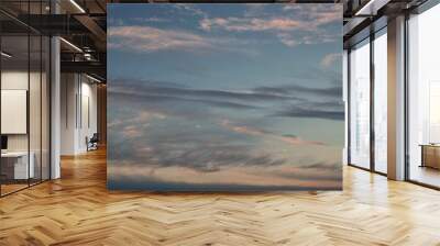 Colourful cloudy twilight beautiful sky cityscape sunset and morning sunrise. Dramatic evening night early morning view. Panoramic nature background concept. Copy space for text. World environment day Wall mural