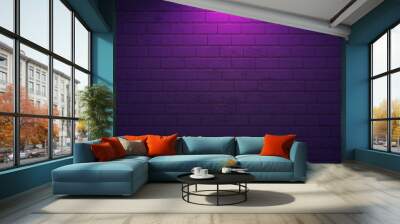 Nightly brick wall. Purple background for neon lights. Vector illustration.  Brick wall background. Wallpaper is dark purple with shadows on the edges. Background for neon illustrations and other desi Wall mural