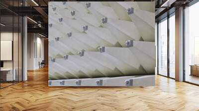 Soft hybrid pyramidal microwave and radio frequency absorbers close up. Electromagnetic compatibility measurements absorbers in anechoic chamber with soundproof walls for scientific experiments Wall mural