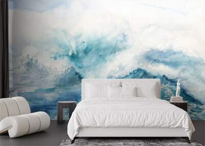 Sea storm wave watercolor illustration seascape background Wall mural